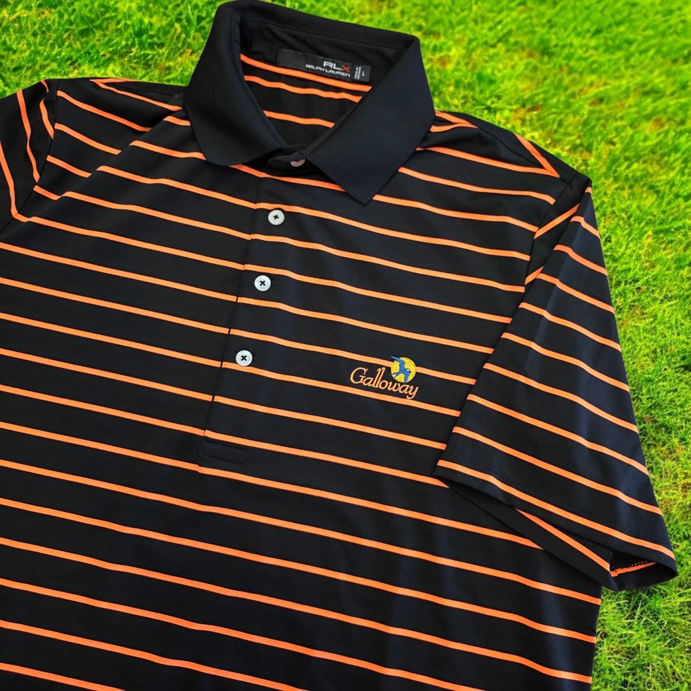 RLX Ralph Lauren Golf Black Orange Stripe Polo Shirt - L‎ - Galloway Golf
